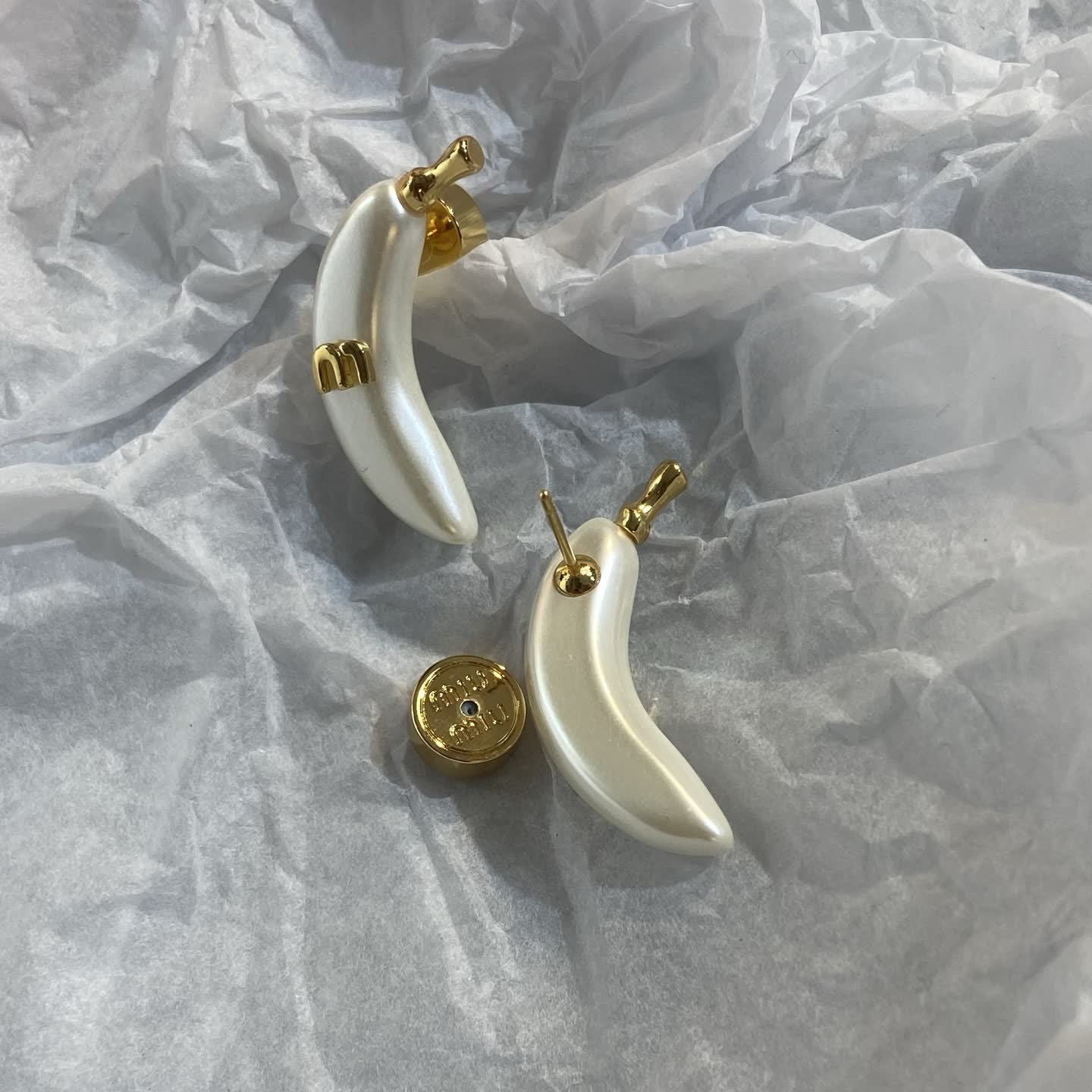 Miu Miu Banana Shaped Pearl Earrings